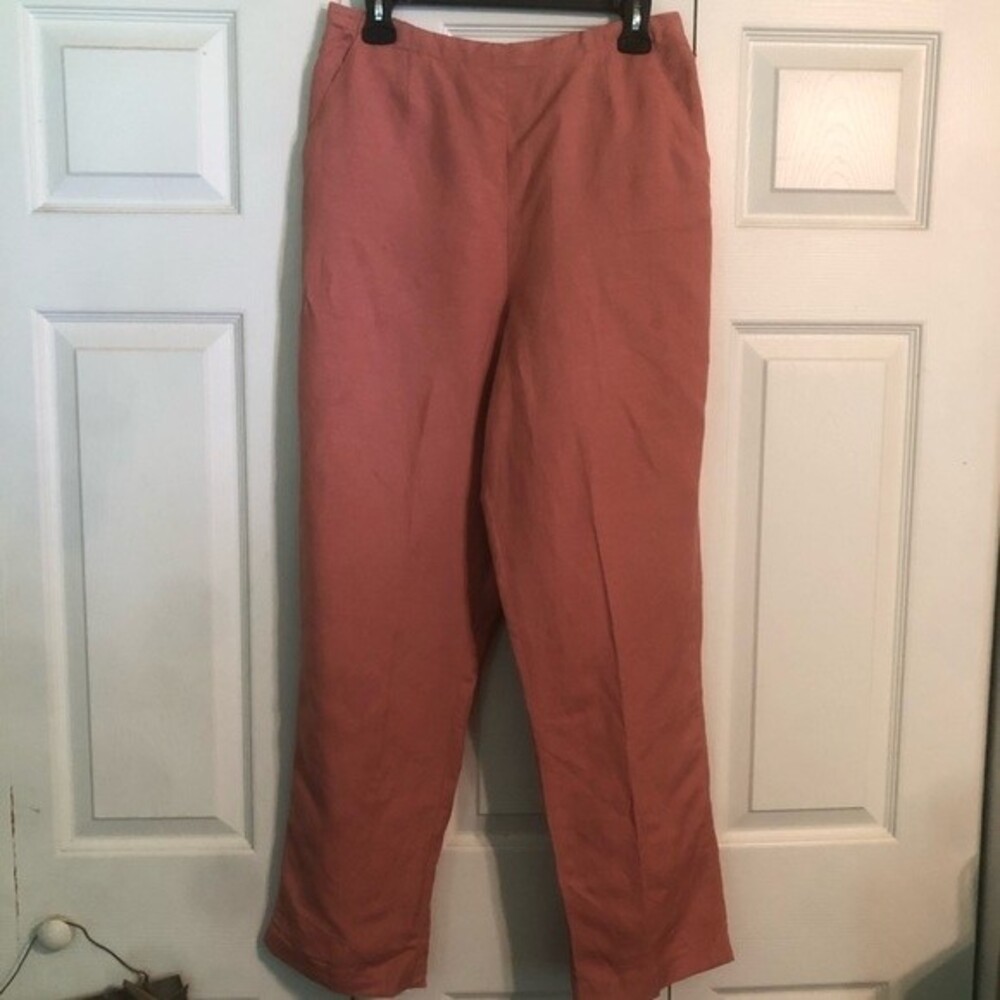 PRESWICK & MOORE Linen Blend Pants Salmon Pink Elastic Waist Trousers Medium